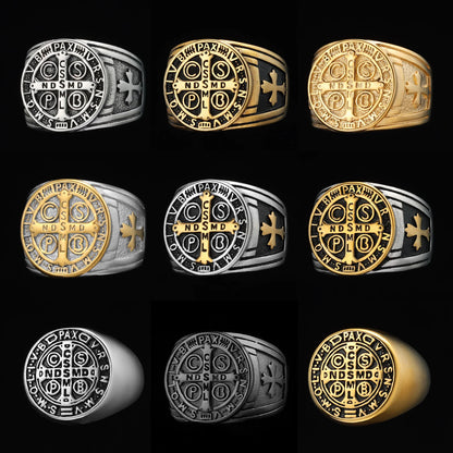 Metal Town Stainless Steel Saint Benedict Cross Ring