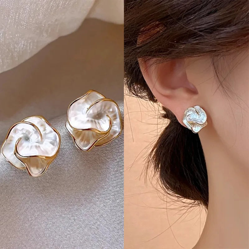 LATS White Flower Uniquely Folded Stud Multi-layered Earrings In Different Styles