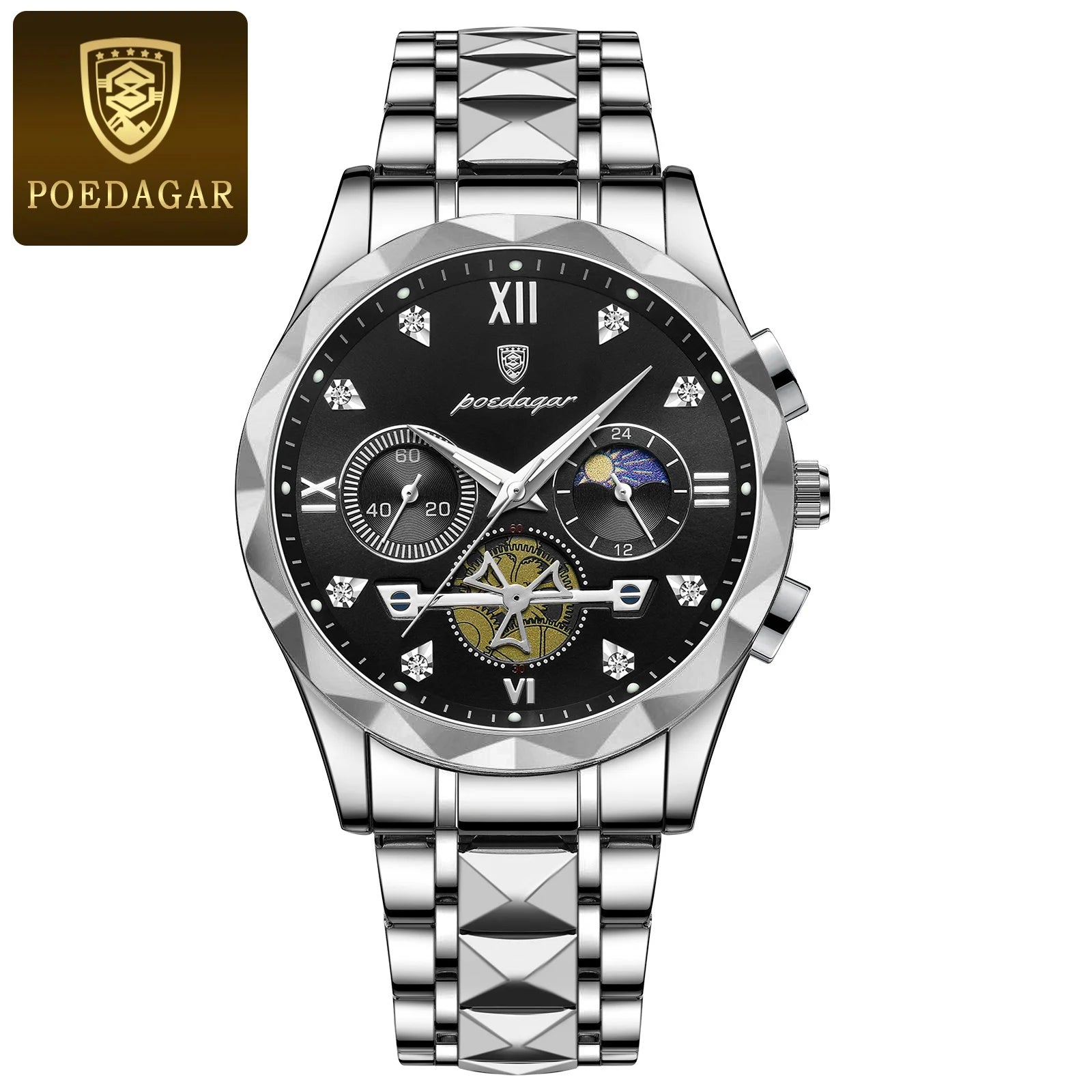 POEDAGAR Quality Luxury Leather band Quartz Chronograph Watch - Waterproof, Luminous, Date And Box