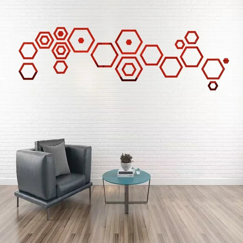 24pcs Hollow 3D Hexagonal Mirror Wall Sticker DIY Honeycomb Decoration Self Adhesive Paper Waterproof