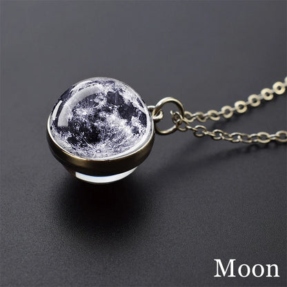 Solar system Two-sided Glass Ball Pendant Necklace For Men & Women