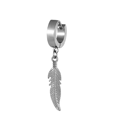 Simple Stainless Steel Feather Pendant Stud Earrings