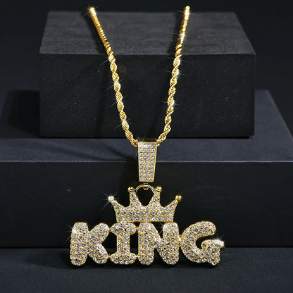 Crystal Iced Out Crown with KING Pendant Necklace For Men