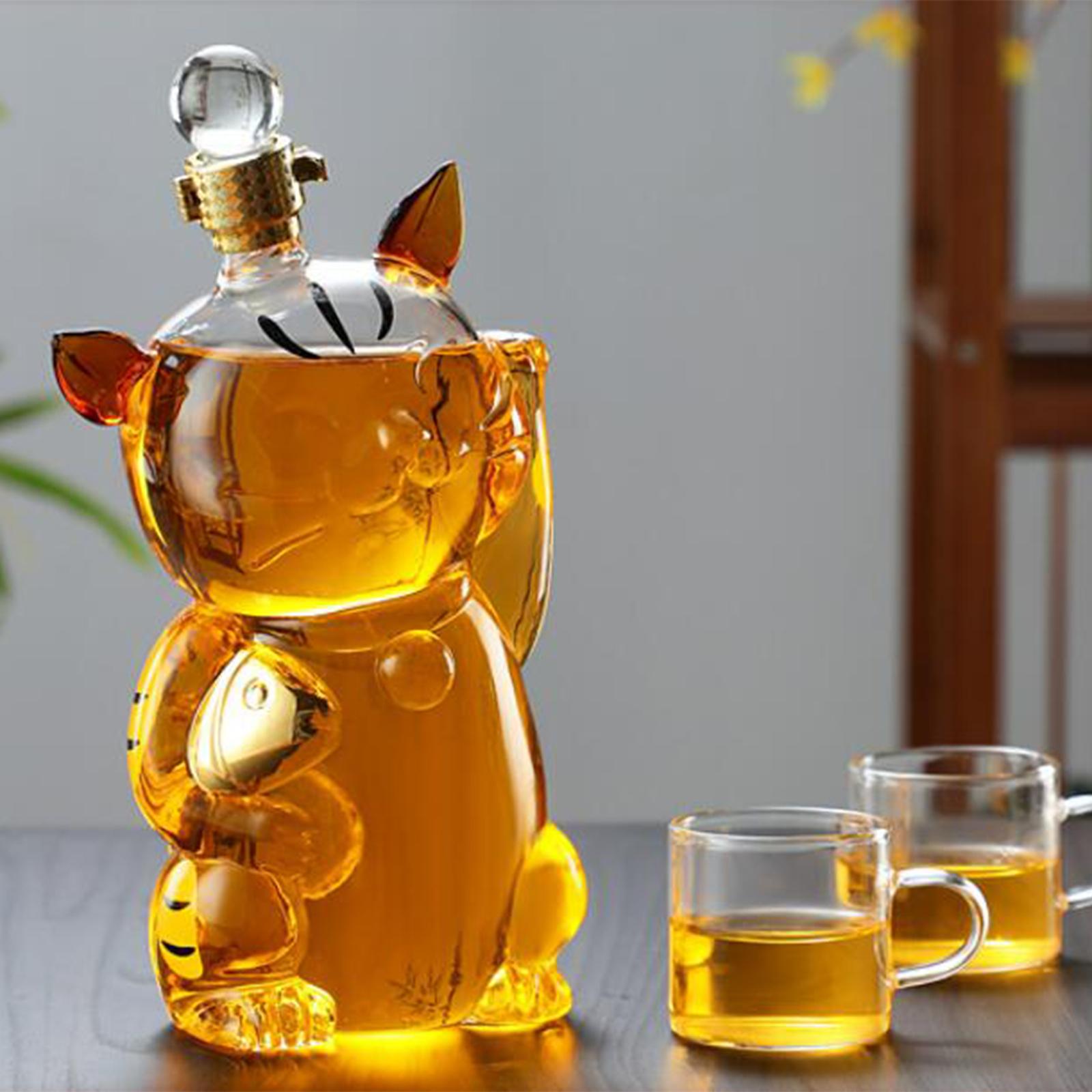 Cat Shaped Glass Decanter Glass Holder with Stopper Bottle Drinkware Dispenser Carafe 1000ml for Dining Party Decoration Gift