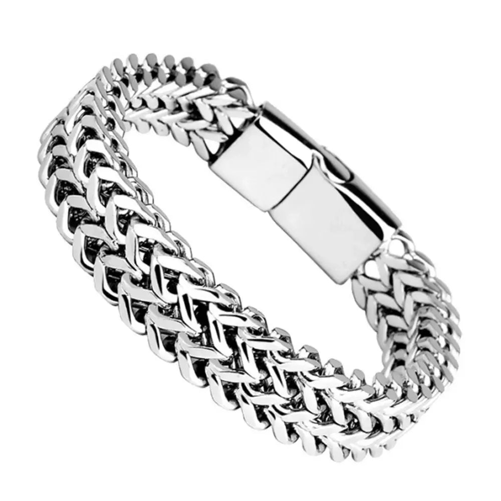 Stainless Steel Magnetic Buckle Bracelet With Double Row Front and Rear Fish Scale pattern