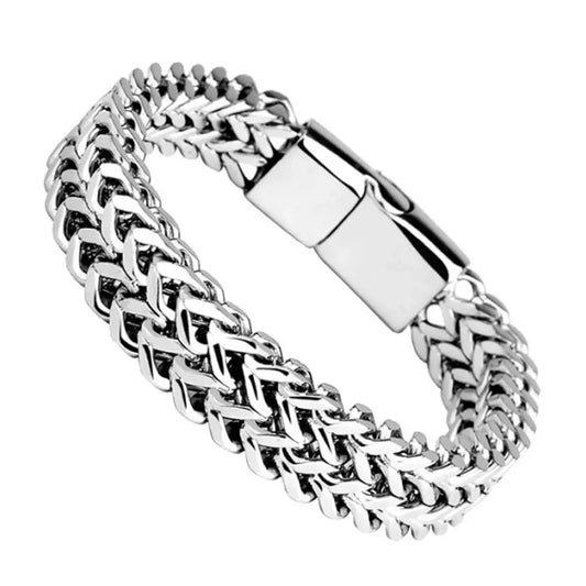 Stainless Steel Magnetic Buckle Bracelet With Double Row Front and Rear Fish Scale pattern