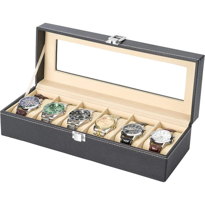 6 Slots PU Leather & Flannelette Watch Box