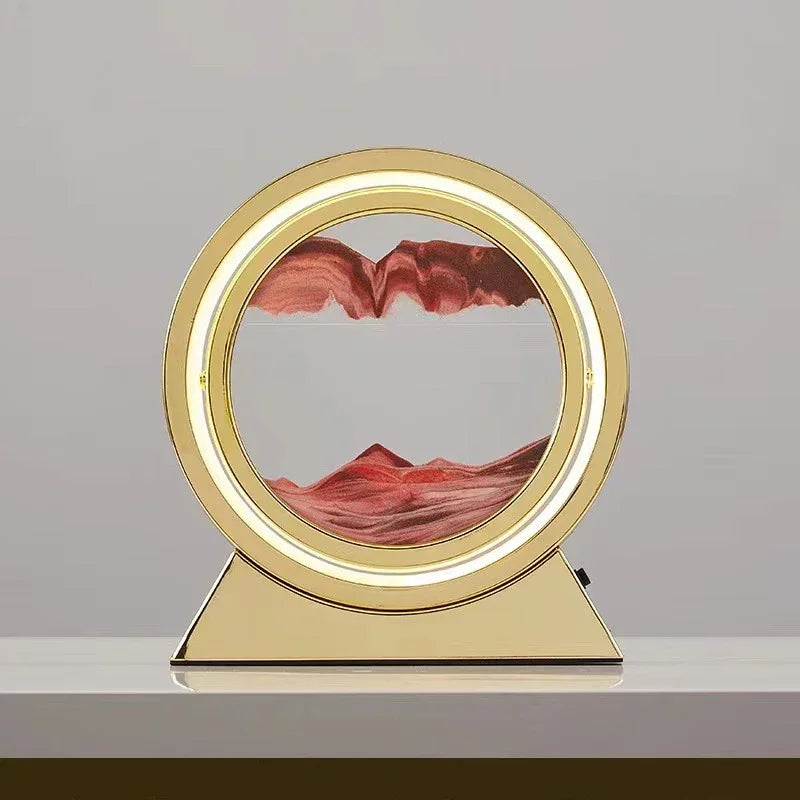 LED quicksand hourglass full circle with stand - Unique Art With Night Light