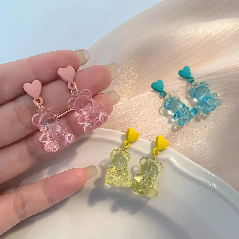 Multiple Style Cute Acrylic Gummy Bear With Zirconia stones Dangle Earrings