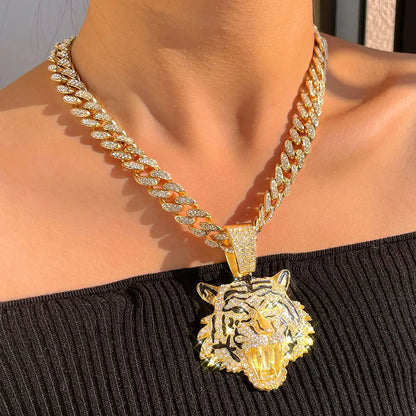 Tiger Pendant Stainless Steel Iced Out Necklace