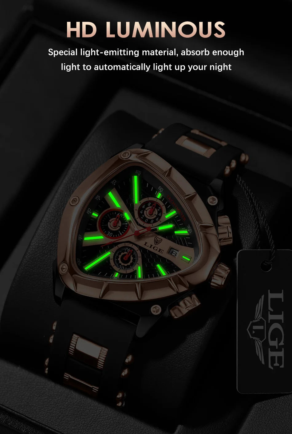 LIGE Quality Luxury Silicone Strap Quartz Watch - Waterproof, Luminous, Auto Date With Box