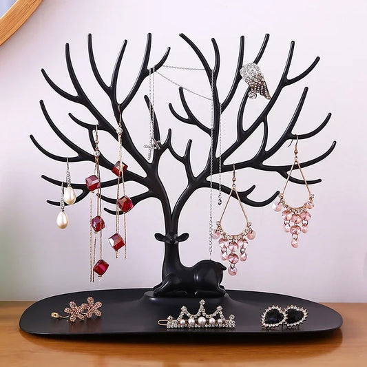 DQG Tree Jewelry Display Stand For Earrings, Necklaces & Rings In Red/Pink/Black And Grey