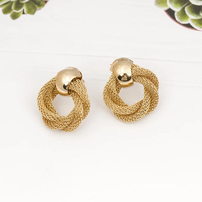 Guangtuo Gold & Silver Metallic Twisted weaving Round Circle Earrings