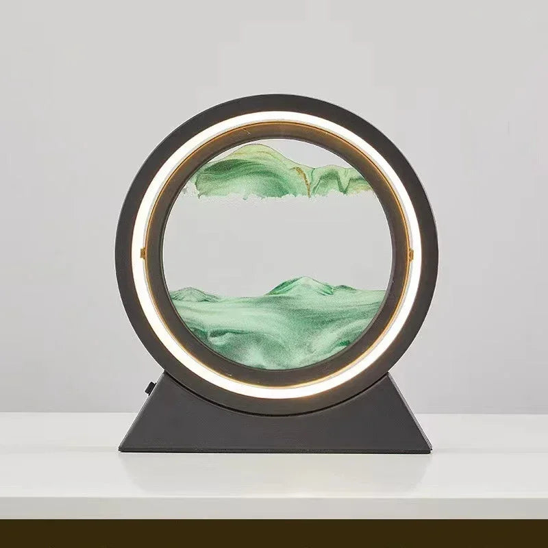 LED quicksand hourglass full circle with stand - Unique Art With Night Light