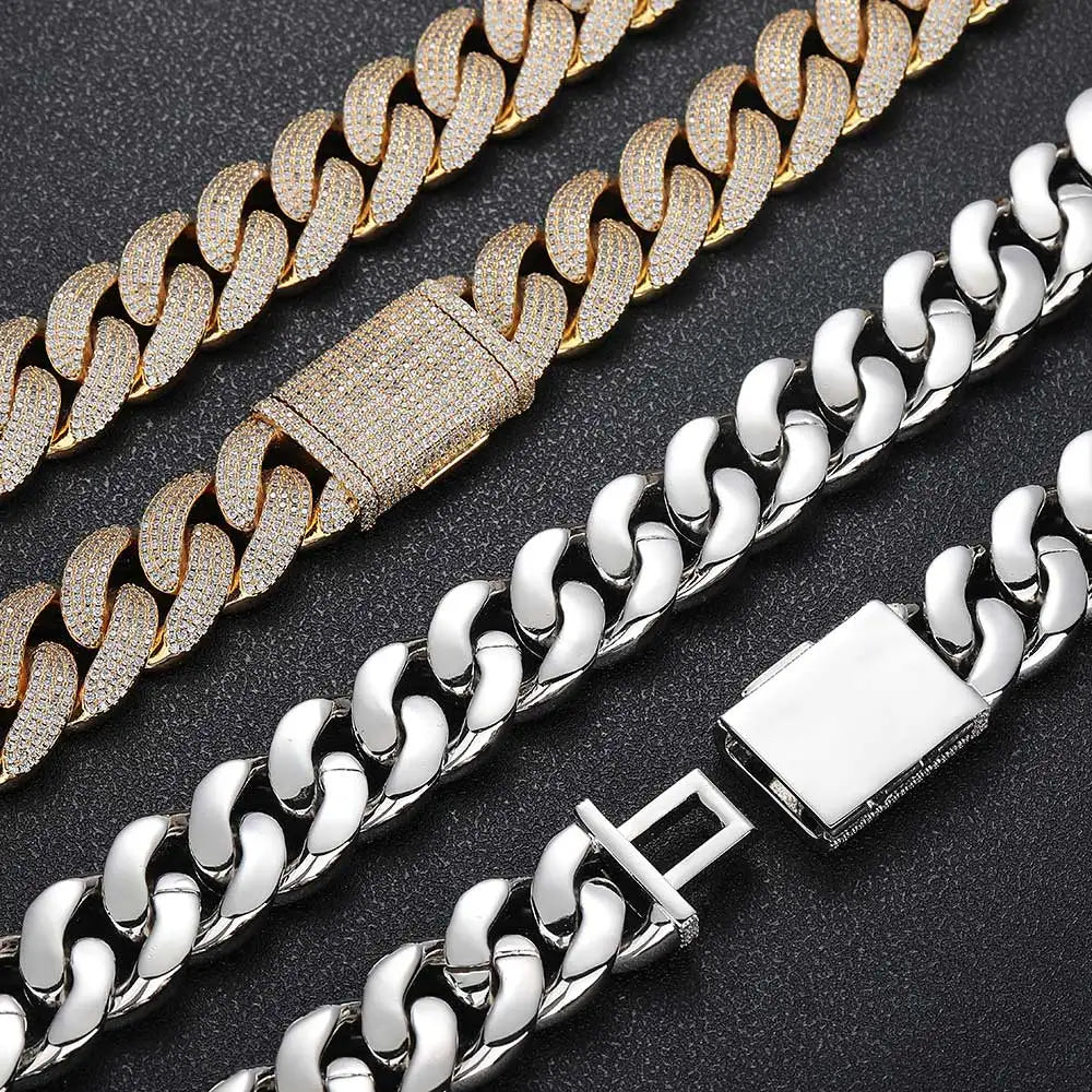 Cuban 8-20 Inch 4 Rows Iced Out Link Necklace for Men