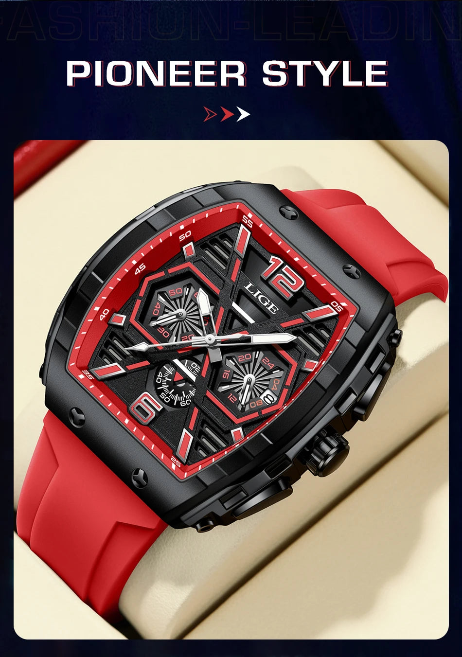 LIGE Quality Luxurious Chronograph Watch - Silicone strap - Quartz Clockwork, Waterproof With Box