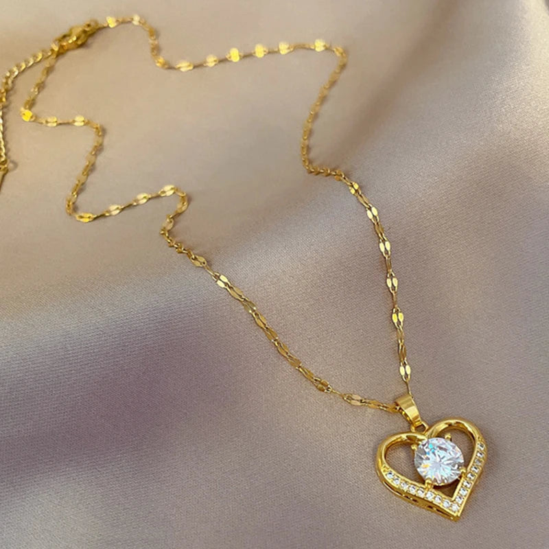 Heart Pendant Golden color Stainless Steel Necklace For Women