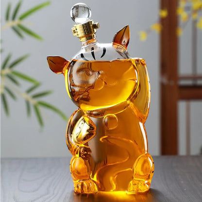 Cat Shaped Glass Decanter Glass Holder with Stopper Bottle Drinkware Dispenser Carafe 1000ml for Dining Party Decoration Gift