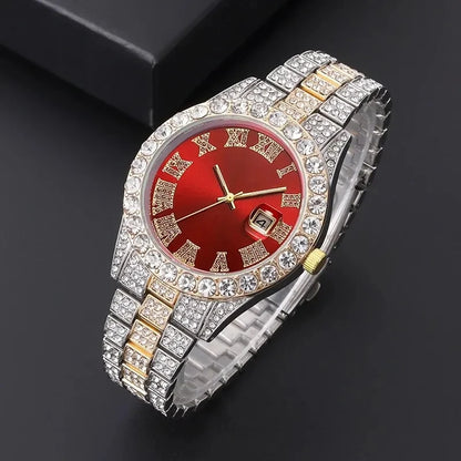 2pcs Luxury style Diamond Wristwatch with Quartz clockwork and Bracelet set