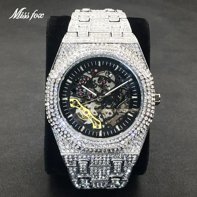 MISSFOX Luxury Fully Iced Out Automatic Diamond Watch