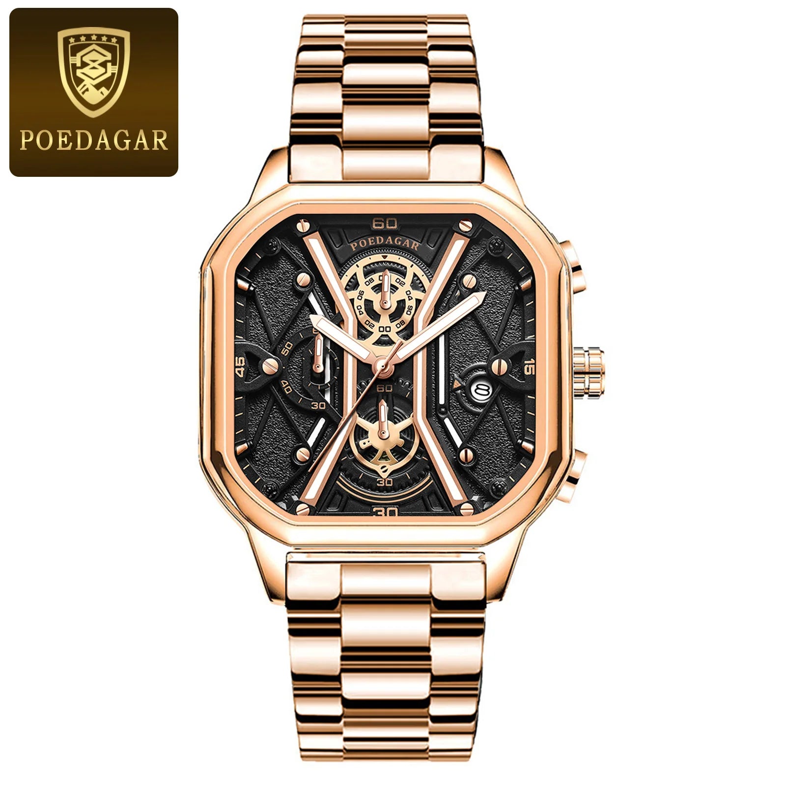 POEDAGAR Luxury Stainless Steel & Leather Chronograph Quartz Watch - Luminous, Waterproof, Date And Box