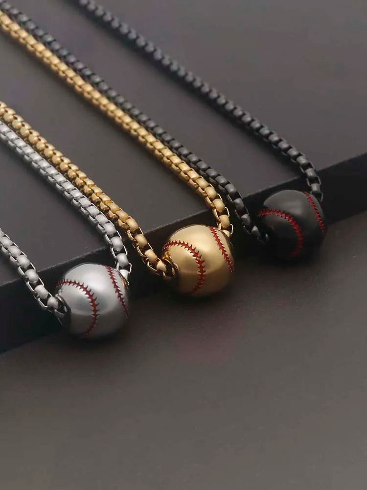 INGCHAU Stainless Steel Baseball & Baseball Cross Necklace