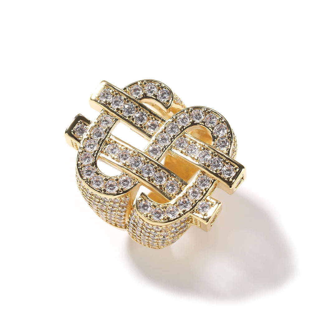 THE BLING KING Luxury Dollar Sign Iced Out Cubic Zirconia Ring