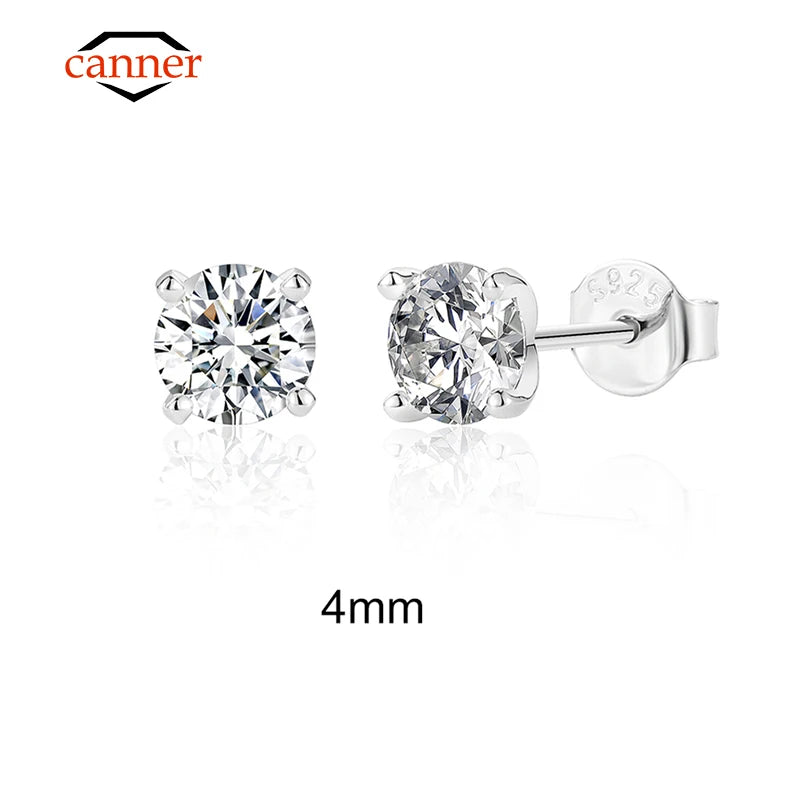 CANNER 0.5-1.2 Carat D Color Moissanite Ear Stud Earrings For Women 925 Sterling Silver Sparkling Piercing Earring Fine Jewelry