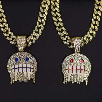 Fashion Iced Out Cuban Chain In Gold & Silver With Ghost Pendant