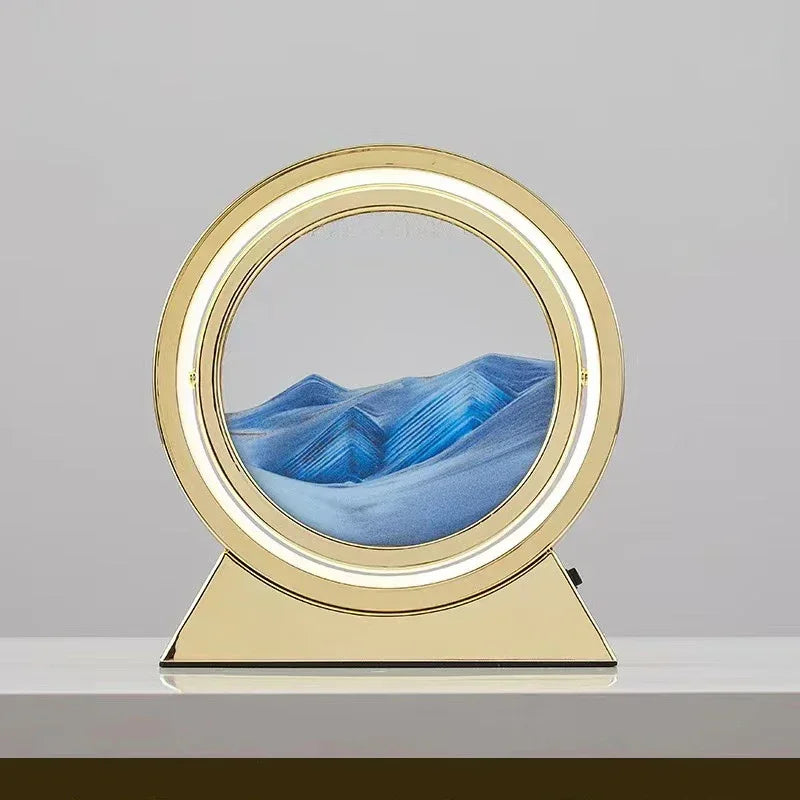 LED quicksand hourglass full circle with stand - Unique Art With Night Light