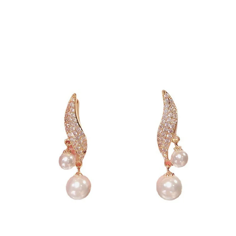 Classic Elegant Imitation Double Pearl Dangle Earrings