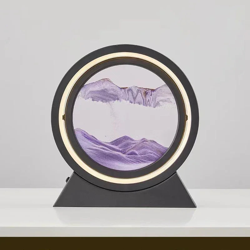 LED quicksand hourglass full circle with stand - Unique Art With Night Light