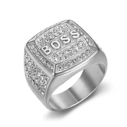 KeloKang Bling Iced Out Stainless Steel BOSS Gold & Silver Colour Ring