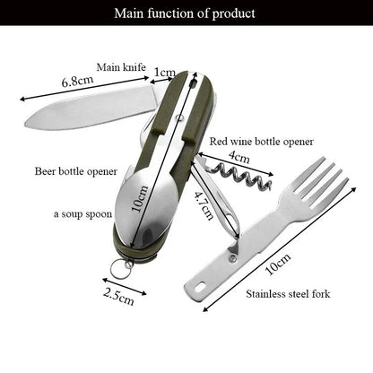 Outdoor 7 In 1 Multifunctional Stainless Steel Foldable Fork Spoon Knife Tableware