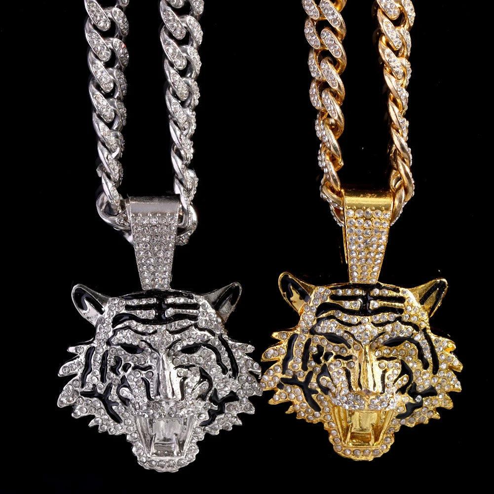 Tiger Pendant Stainless Steel Iced Out Necklace