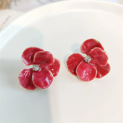 LATS Lovely Red & Blue Flower Stud Earrings