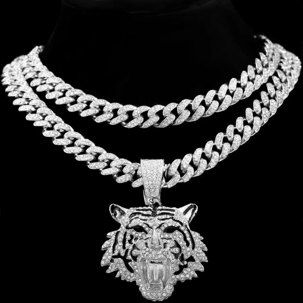 Tiger Pendant Stainless Steel Iced Out Necklace