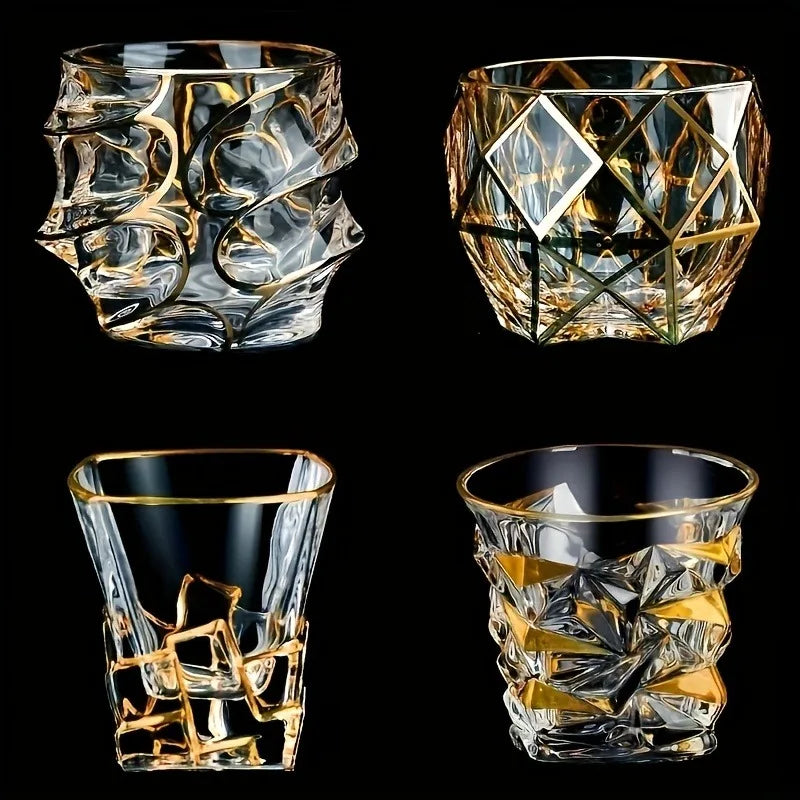 Golden Line Whiskey Glasses - Multi Functional Crystal Glases For Wine, Whisky, Beer & Cocktails