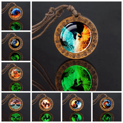 Luminous Glow In The Dark Variants Of Ice & Fire Pendant Necklaceses With Rope Chain