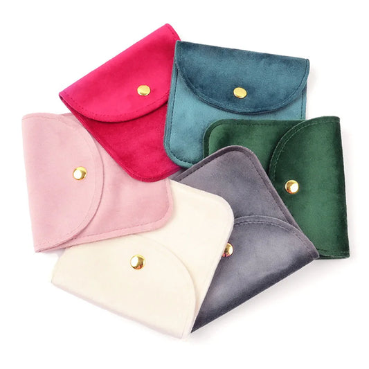 OPPOHERE Jewellery Snap Button Soft Velvet Pouch In Red/Pink/Beige/Grey/Blue & Green