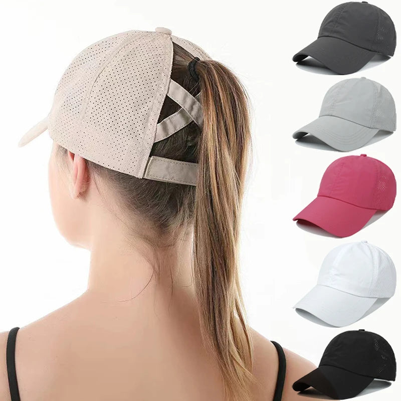 Summer Men & Woman Sport Leisure Cross-Ponytail Mesh cap - Quick-Drying Half-Hollow