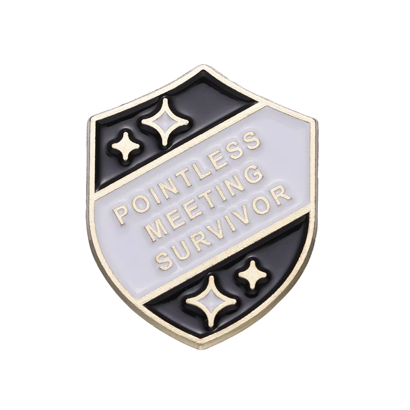 Pointless Meeting Survivor Enamel Pins Custom Cartoon Games Shield Brooches Lapel Badges Jewelry Gift For Kids Friends