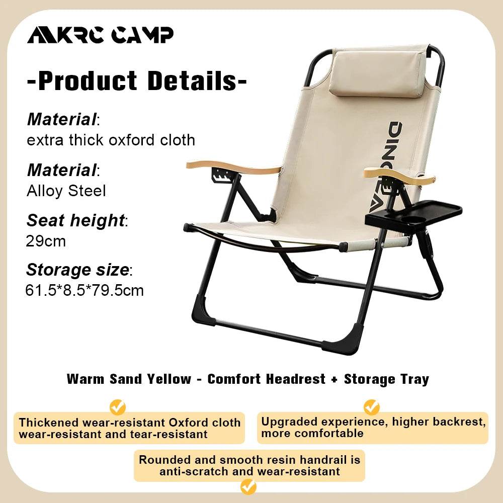 KRC CAMP Folding & Angle Adjustable Camping Chair with Detachable Pillows