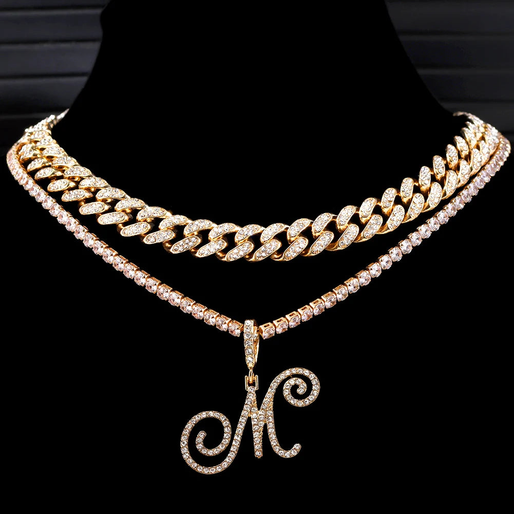 Cursive Intial Name Silver/Gold Chain With Zirconia