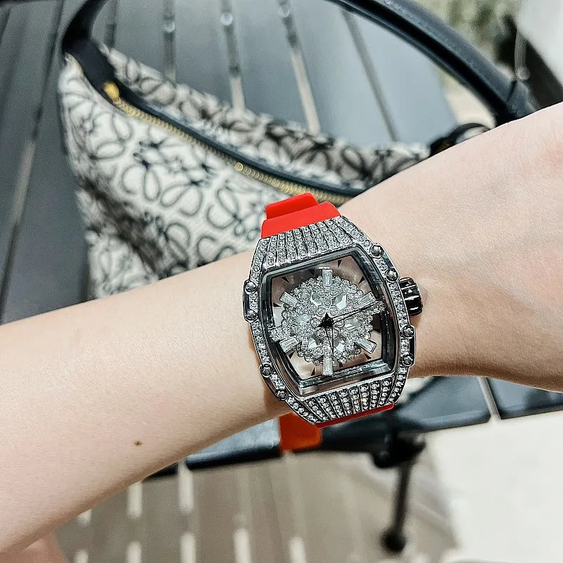 G&Z Luxury Ladies Watch Snowflake - Rhinestone, Spinning Diamond Face, Silicone Strap Quartz Watch