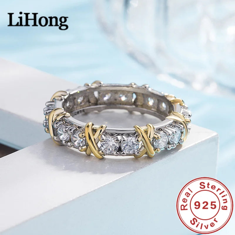 Luxury 925 Sterling Silver Ring Interlaced With Aaa Zircon For Women