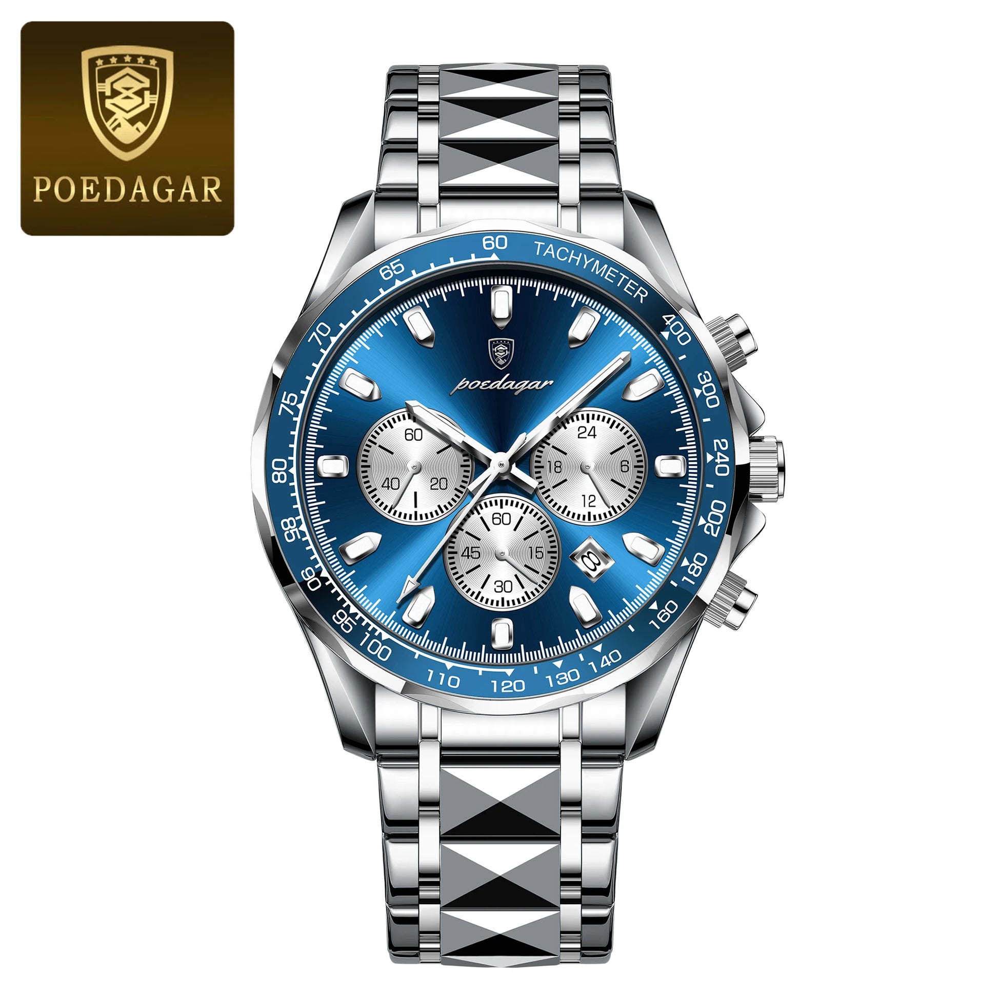 POEDAGAR Luxury Stainless Steel Quartz Chronograph Watch - Waterproof, Luminous, Date And Box