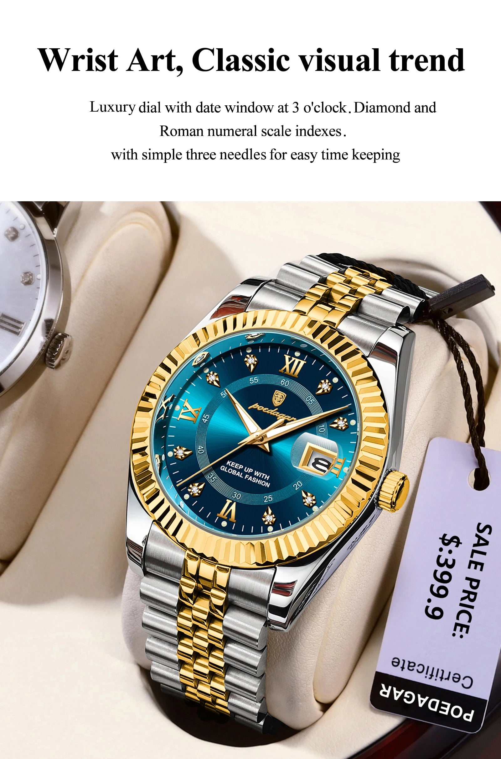 POEDAGAR Luxury style Stainless Steel Quartz Wrist Watch - Waterproof, Luminous, Date And Box