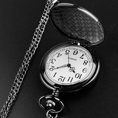 Number Dial - Smooth steel Quartz Pocket Watch Vintage number dial Pocket & Necklace watch pendant (37CM Fob Chain)