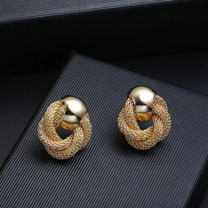 Guangtuo Gold & Silver Metallic Twisted weaving Round Circle Earrings